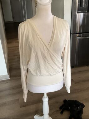 Express Cream Wrap-Style Long Sleeve Top